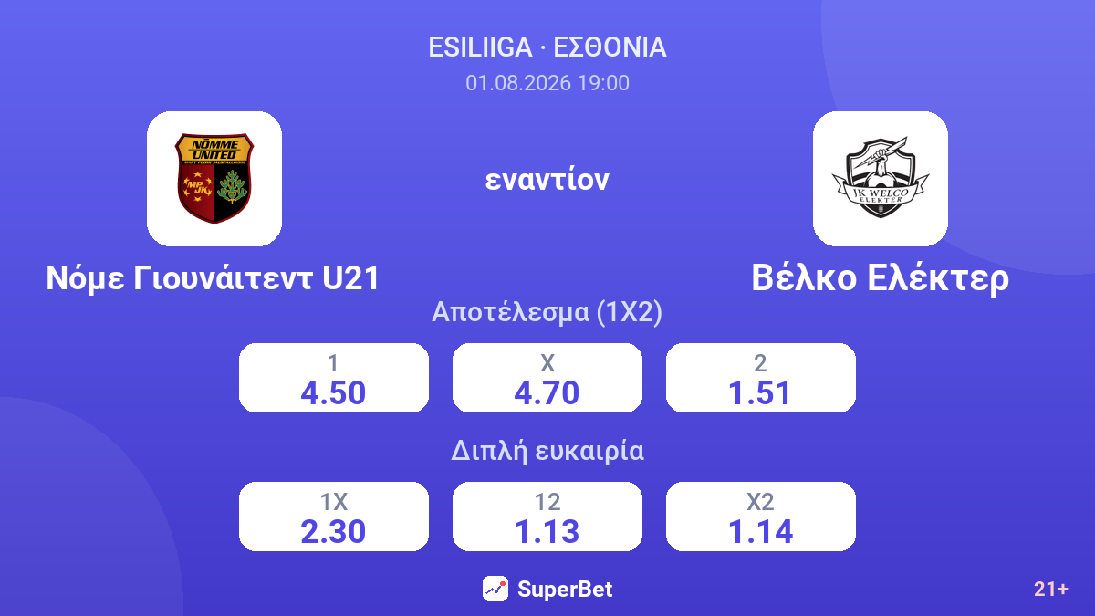 Νόμε Γιουνάιτεντ U21 εναντίον Βέλκο Ελέκτερ — αποδόσεις