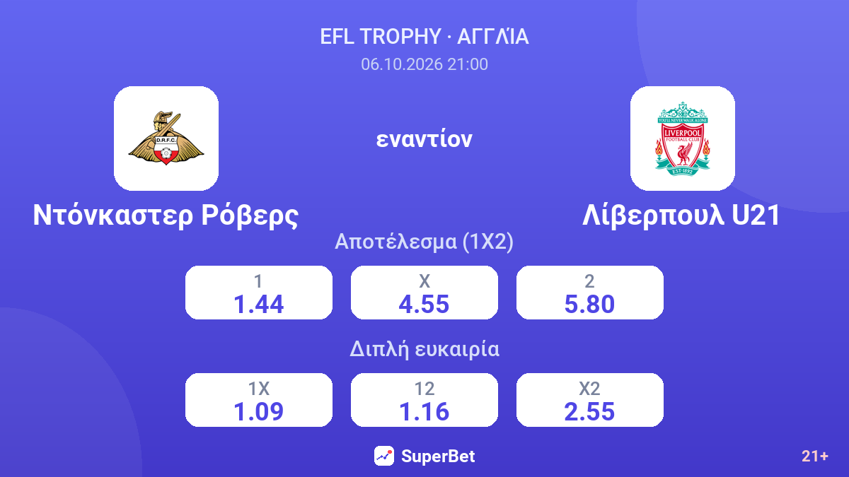 Ντόνκαστερ Ρόβερς - Λίβερπουλ U21 — αποδόσεις
