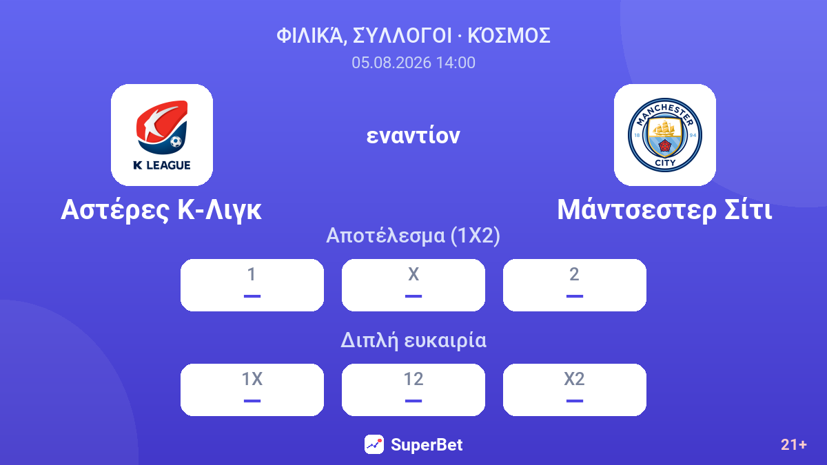 Αστέρες Κ-Λιγκ εναντίον Μάντσεστερ Σίτι — αποδόσεις