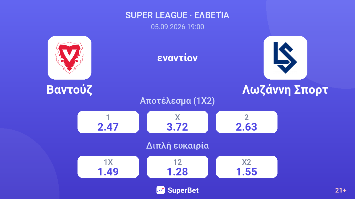 Βαντούζ - Λωζάννη Σπορτ — αποδόσεις