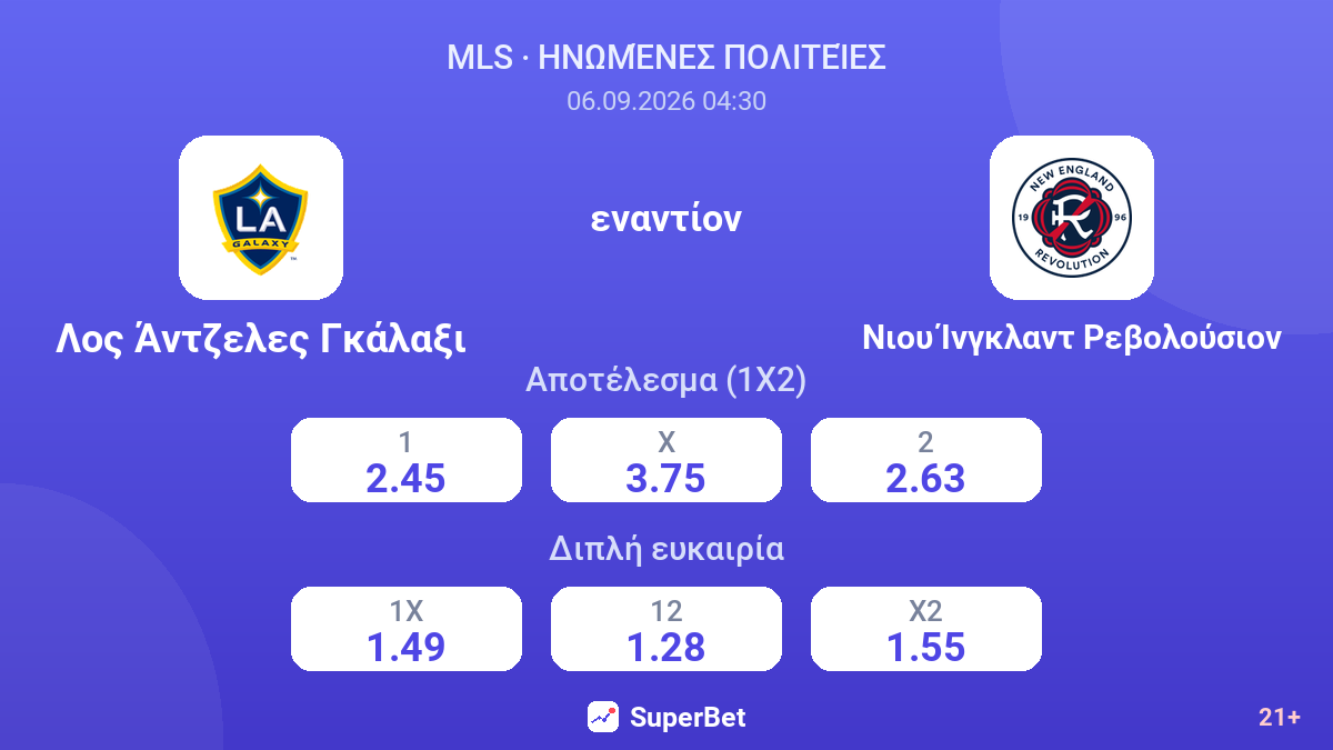 Λος Άντζελες Γκάλαξι - Νιου Ίνγκλαντ Ρεβολούσιον — αποδόσεις