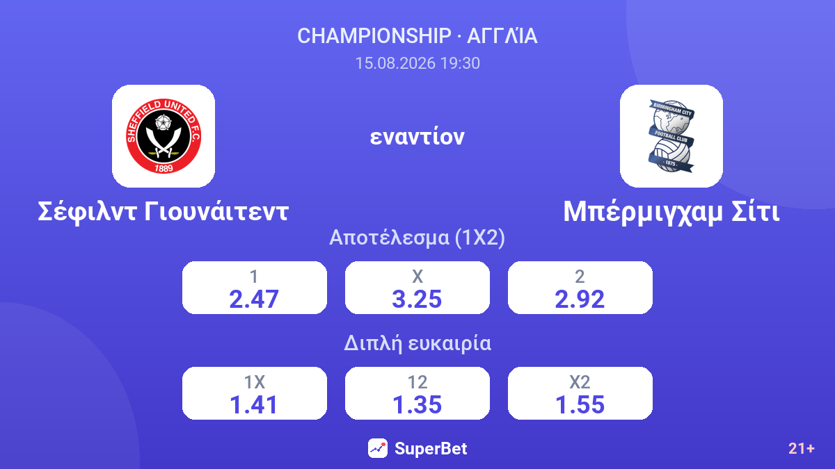 Σέφιλντ Γιουνάιτεντ - Μπέρμιγχαμ Σίτι — αποδόσεις
