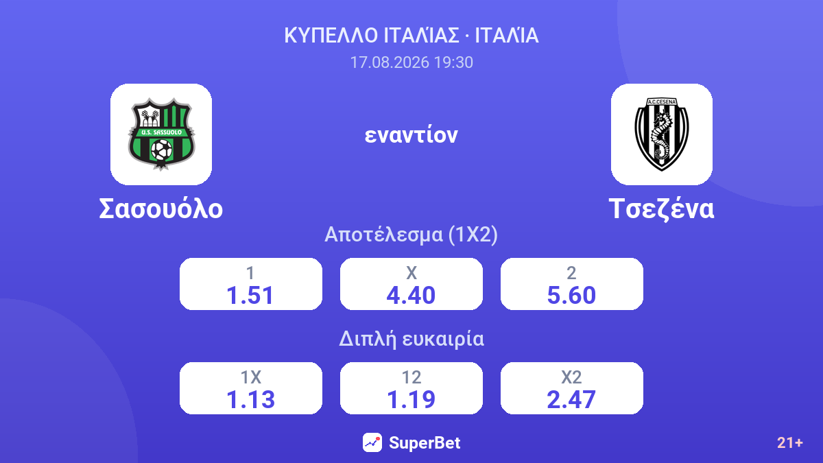 Σασουόλο - Τσεζένα — αποδόσεις