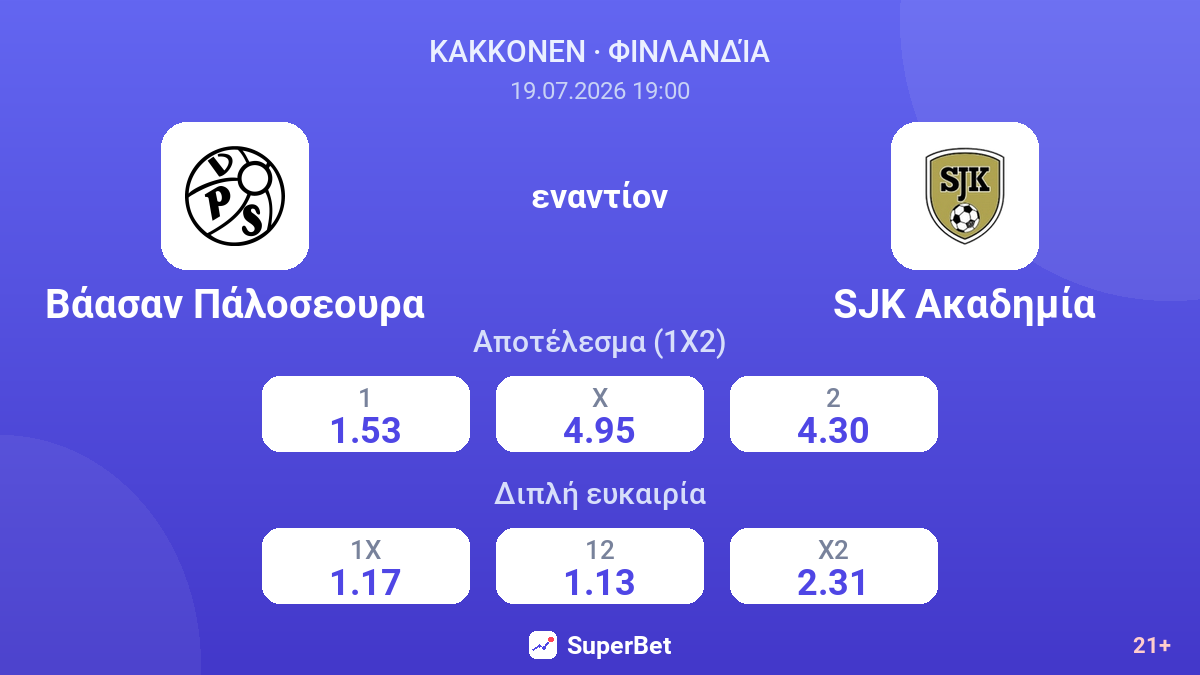Βάασαν Πάλοσεουρα εναντίον SJK Ακαδημία — αποδόσεις