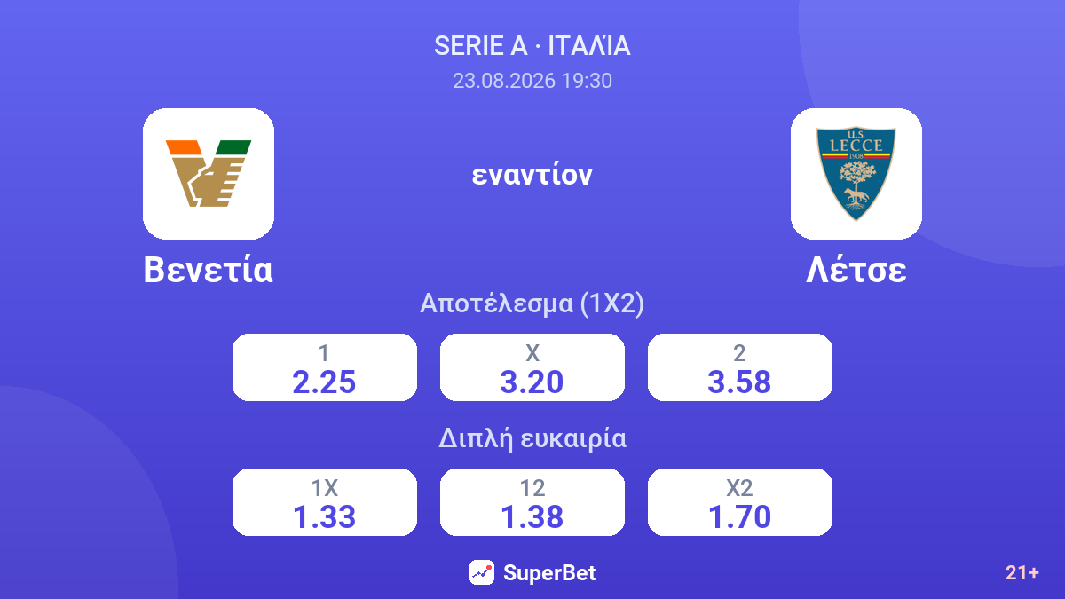 Βενετία - Λέτσε — αποδόσεις
