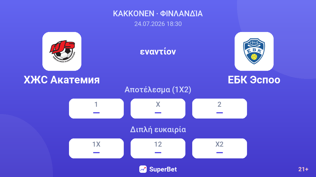 ΧΖΣ Ακαδημία εναντίον ΕΒΚ Εσπόο — αποδόσεις