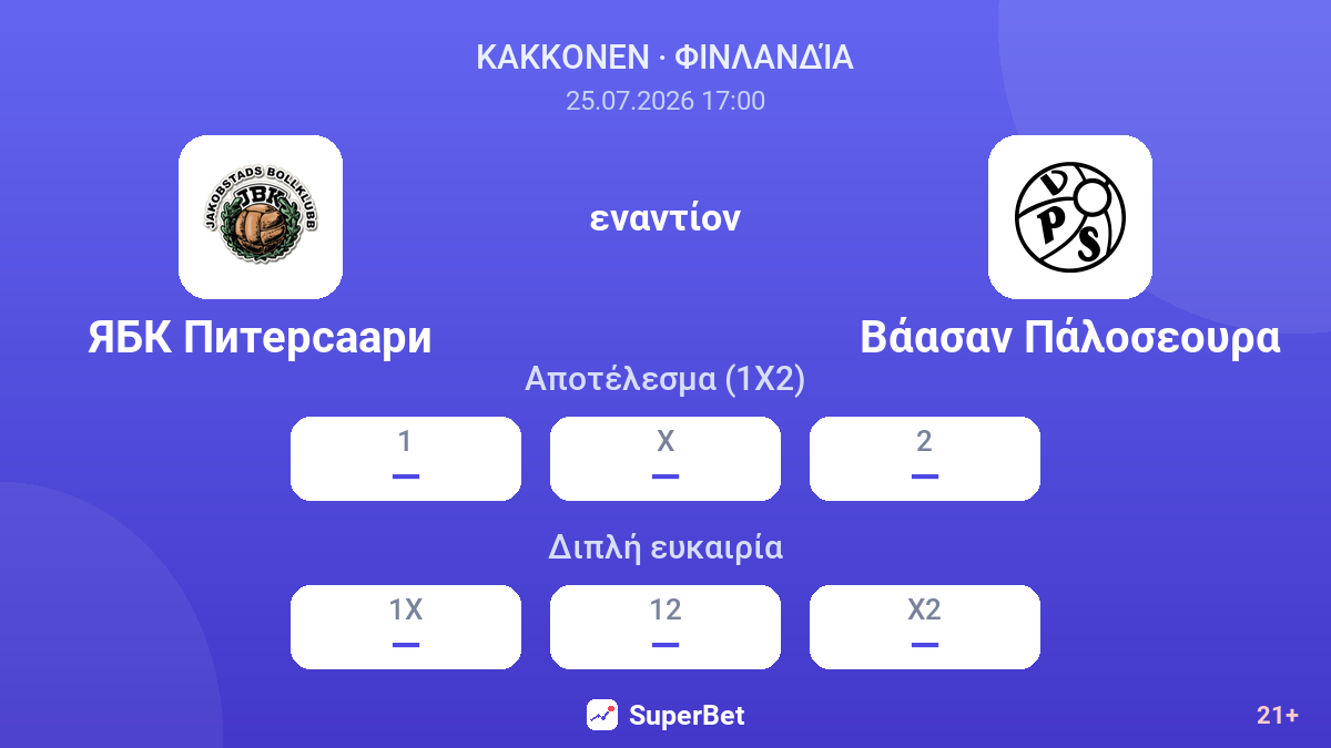 Γιάρο Πιέτερσααρι εναντίον Βάασαν Πάλοσεουρα — αποδόσεις