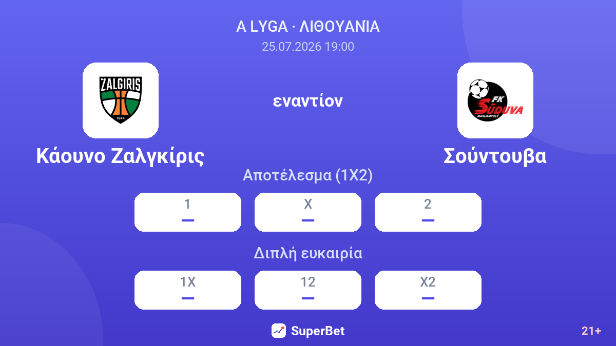 Κάουνο Ζαλγκίρις εναντίον Σούντουβα — αποδόσεις