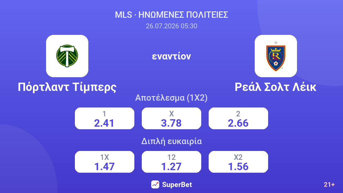 Πόρτλαντ Τίμπερς εναντίον Ρεάλ Σολτ Λέικ — αποδόσεις