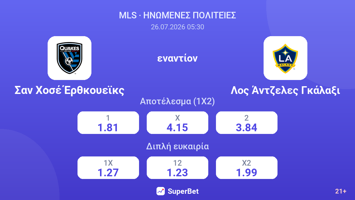 Σαν Χοσέ Έρθκουεϊκς εναντίον Λος Άντζελες Γκάλαξι — αποδόσεις