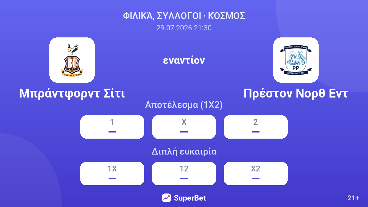 Μπράντφορντ Σίτι εναντίον Πρέστον Νορθ Εντ — αποδόσεις