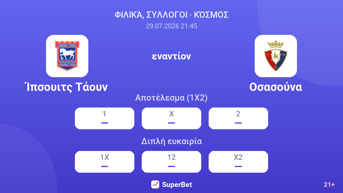 Ίπσουιτς Τάουν εναντίον Οσασούνα — αποδόσεις