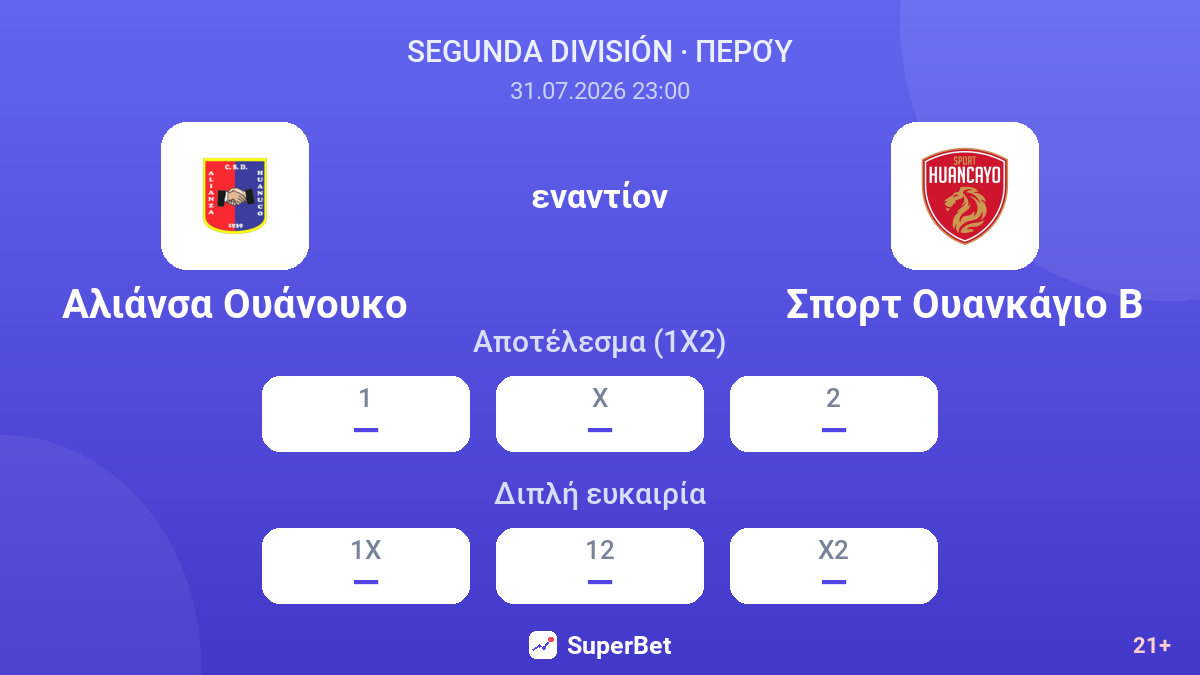 Αλιάνσα Ουάνουκο εναντίον Σπορτ Ουανκάγιο Β — αποδόσεις