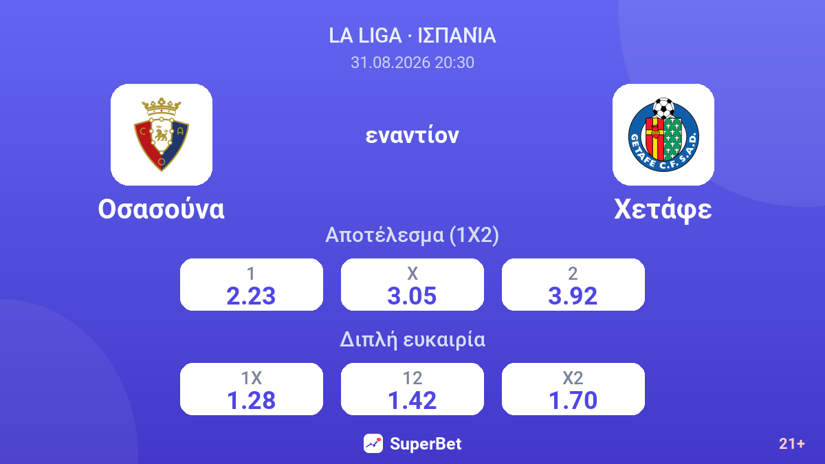 Οσασούνα - Χετάφε — αποδόσεις